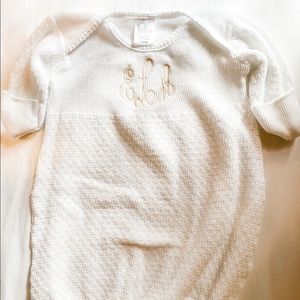 Paty gown NB white w/ ivory ELA monogram. EUC.